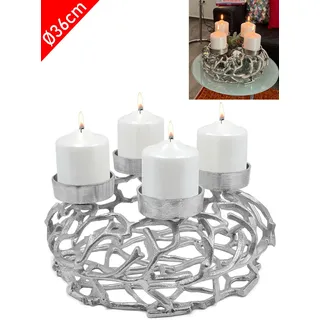 Luxus Adventskranz Ø36cm Alu Metall Kerzenleuchter Ständer Weihnachten Silber