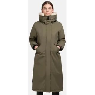 khujo Damen Wintermantel warmer Parka mit weichem Teddyfleece an der Kapuze, Taillenzugband und magnetischer Abdeckleiste Agneta-YM Light Moss Green Gr. XS - XS