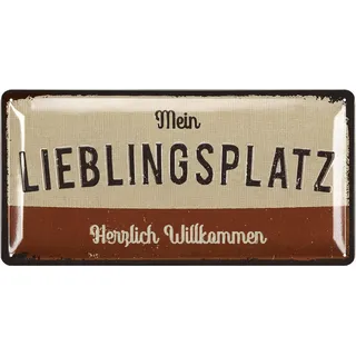 LANOLU Schild Lieblingsplatz Outdoor - LIEBLINGSPLATZ SCHILD Garten - Deko Schilder Garten, Gartendeko Vintage Schilder Metall - Retro Blechschild 17x34 cm