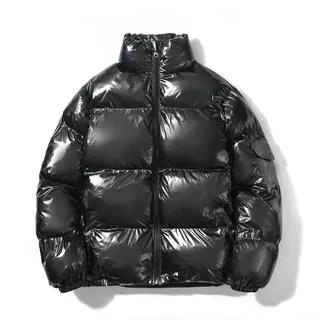 Stilvolle Herren Steppparkas, Winter Warm Glänzend Puffer Outwear Jacken für den Alltag (L Schwarz)
