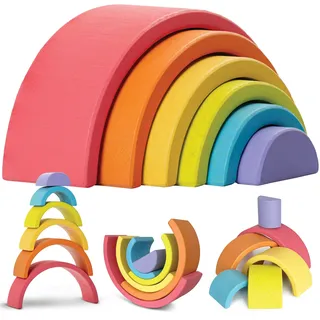 Merle Toys® Regenbogen Holz Spielzeug ab 1 Jahr, Holz Regenbogen Montessori | Holzregenbogen Kinder, Stapelspielzeug, Regenbogen Holzspielzeug Montessori, Hochwertig & stabil, 100% Buchenholz