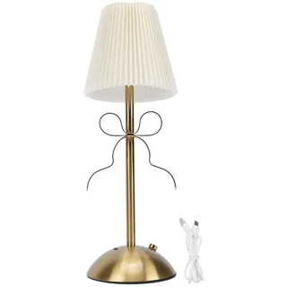 KKPLZZ Tischlampe mit Schleife, Niedliche Dekorative Wiederaufladbare LED-Schreibtischlampe mit Stoffschirm für Schlafzimmer, Hotel, Gästehaus (Gelb)