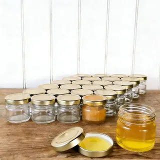 Marmeladengläser Kleine Mini Gläser mit Deckel 24er Set 35 ml Einmachgläser mit Schraubdeckell-Dessertgläser mit Deckel Mini Honiggläser mit Etiketten - Kleine Gläser, Marmeladengläser (Gold)