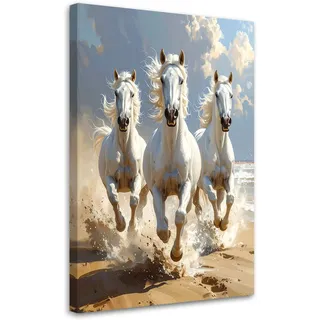 Leinwandbild Weiße Galoppierende Pferde Natur 40x60