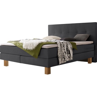 Boxspringbett »Lodge«, anthrazit/Eiche bianco, , 64842757-0 Kunstleder   Massivholz   Matratze H3, mit Topper Superio, Liegekomfort soft