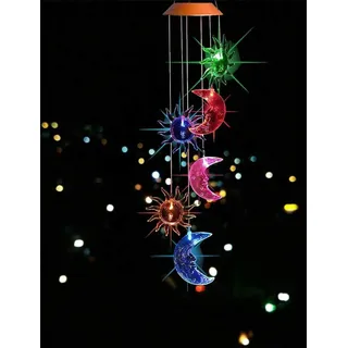 Solar Windspiel Outdoor LED Farbwechsel Solarleuchten Romantisches Dekor für Patio Garden Yard Home (Sun & Moon)