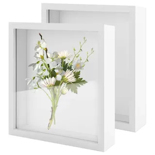 Omgoods - 2 Stück 3D-Fotogestelle, 30x30 cm - Tiefe Rahmen für Objekte - Weiß