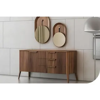 JVmoebel Sideboard Walnuss-Kommode mit schwarzem Marmor und Spiegeln (3 St., Кommode, 2x Spiegel), Made in Europa braun