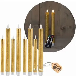 Novaliv Sparset Stabkerzen LED mit Timer Klein+Groß GOLD 8 Stück GOLD indoor - in Gold | Gr.: onesize