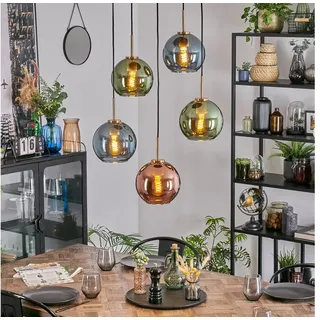 hofstein Hängeleuchte Hängelampe aus Metall/Glas in Schwarz/Gold/Blau/Grün/Kupfer, Pendelleuchte im Retro/Vintage-Design (Schirme 20 cm), 5 x E27 schwarz