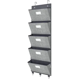VERONLY Hängeorganizer Büro ordner für Wand - Hängeaufbewahrung Wandorganizer 5 Taschen Aufbewahrungstaschen Wandmontage für Büro Bokumentenhalter Zeitungshalter Zuhause(Grau Grün)