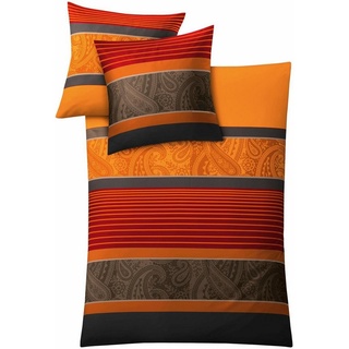 Bettwäsche Cambridge in Gr. 135x200 oder 155x220 cm, Kleine Wolke, Mako-Satin, 2 teilig, gestreifte Bettwäsche aus Baumwolle, Bettwäsche mit Paisley-Design orange 1 St. x 135 cm x 200 cm