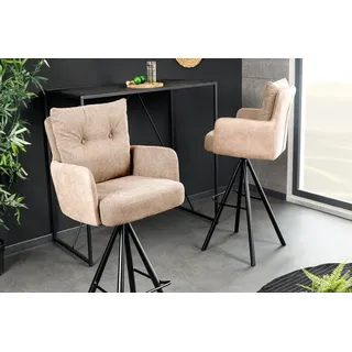 riess-ambiente Barhocker BIG GEORGE beige/schwarz - Samt, drehbar, Metall-Beine, mit Armlehne (Einzelartikel, 1 St), mit Taschenfederkern & Fußablage – ideal für Küchentresen oder Bar beige