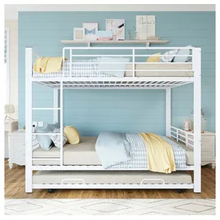 BBWL Etagenbett mit Ausziehbett, Stockbett für 3 Personen, Rausfallschutz, Leiter, Etagenbett 140x200 Metall