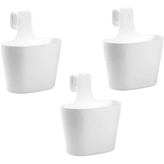 Engelland 3 x Blumentopf zum Auf-Hängen, Geländertopf, Weiß, Hängetopf, Balkon-Kasten, oval, Übertopf, Pflanzkasten, mit Wasserspeicher/Wasserauffangschale, 2,8 Liter
