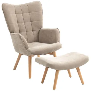 Homcom Ohrensessel Braun, Holz, 72x101x80 cm, Wohnzimmer, Sessel, Relaxsessel Polstersessel in Cord-Optik, für Hellbraun