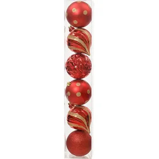 Weihnachtskugeln Kunststoff 15cm 6er Set Glanz Glitzer Rot Gold - Rot