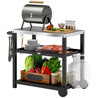 Outsunny Grillwagen 3-Etagen Kohlegrau