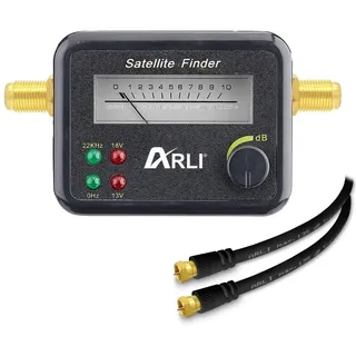 ARLI Satfinder – Digitaler Satelliten Finder mit Pegelanzeige & Signalton + 1m Anschlusskabel schwarz 135 dB 5-Fach geschirmt vergoldete F-Stecker