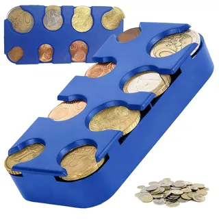 Münzbox für Euro Münzen - Münzhalter Münzsammler - Münzspender Sortierer in Blau,Münzspender Euro für Auto – praktische Münzen Aufbewahrung – Coin Holder aus Kunststoff von 2 Euro bis 1 Cent