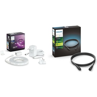 Philips Hue White & Color Ambiance Lightstrip Plus Basis-Set V4 (2 m) & Outdoor Verlängerungskabel, Zubehör Niedervolt-System, 2.5m, schwarz, wetterfest (IP67)