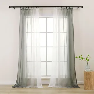 L.Z.E Gardine mit Kräuselband, Transparente Vorhänge Grau Weiß Farbverlauf für Wohnzimmer Schlafzimmer Mädchenzimmer, 140 x 225 cm Lang, 2er Set Voile Gardinenschals für Schiene Schienensystem