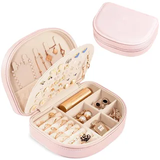 ProCase Reise Schmuckkästchen, Kleine Schmuckschatulle für Damen PU-Leder Aufbewahrungsbox Schmucketui Schmuckbox Schmuckaufbewahrung für Ringe Ohrringe Halsketten Geschenk- Glänzend Rosa