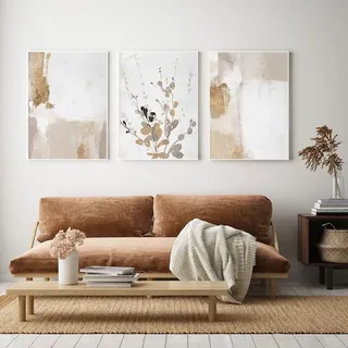 Sarah Duke 3er Poster Set, Beige Abstrakt Wandbilder Wohnzimmer Bilder, Moderne Leinwandbilder Wandposter, Ohne Rahmen Kunstposter, Wohnzimmer Wanddeko (30x40cm,A)