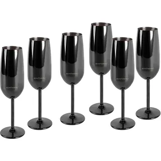 Echtwerk Champagnerglas, Edelstahl, Unzerbrechliche Gläser, Partygläser für Hochzeit/Geburtstag/Picknick, Geschenkset, 6-tlg, 250 ml, Black-Edition