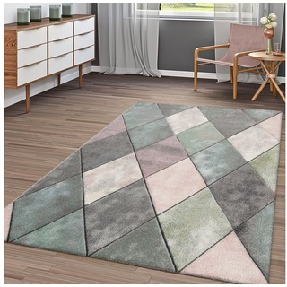 Teppich Wohnzimmer Teppich Bunt Pastellfarben Rauten Muster, TT Home, rechteckig, Höhe: 16 mm