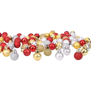 Toyland® - Set mit 96 Mini-Weihnachtskugeln, 32 rot, 32 Silberne Kugeln und 32 Goldkugeln – 2,5 cm (25 mm)