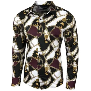 Baxboy Langarmhemd Baxboy Herren Hemd Freizeitshemd Langarm Blumen Casual Shirt XL