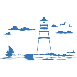 GRAZDesign Wandtattoo Badezimmer Leuchtturm Küste, Wandaufkleber Aufkleber maritim, wasserfest und selbstklebend, 88x50cm (BxH), 053 hellblau