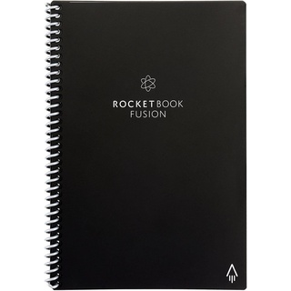Rocketbook Fusion Wiederverwendbares Notizbuch - Schwarz, Executive A5, 7 Seitenvorlagen mit Kalender, To-Do Liste, Punktraster und Linierte Seiten, Inklusive FriXion Stift und Mikrofasertuch