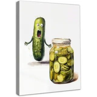 Dazzlewall Gerahmte Lustige Küche Wandkunst Poster, Olivgrüne Gurke Gurke Bild für Esszimmer Dekor 12x16 zoll