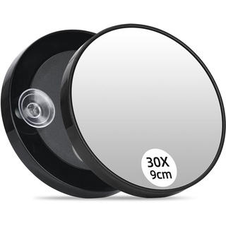 JADAZROR 30-facher Launenspiegel, 9 cm Kleiner Vergrößerungs-Make-up-Spiegel mit Saugnäpfeln, Reisemake-up-Spiegel mit 30-facher Vergrößerung, tragbarer Handheld -Vergrößerungsspiegel