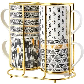 Karaca Nigrum Kaffeebecher- Set mit Ständer, 5- teilig aus Porzellan