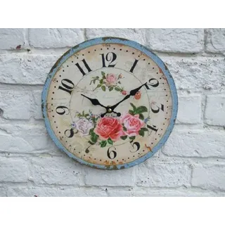 Bezaubernde Wanduhr mit Rosendekor, 28 cm, Landhaus-Impressionen - Rosa