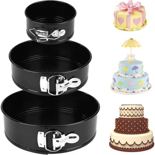 ISIYINER Kuchenform Rund Inspiration Springform Kuchenformen Runde Auslaufsicher Antihaftbeschichtet Backform Set mit Abnehmbarem Boden, 3 Größen Enthält 10,2cm/18cm/22cm