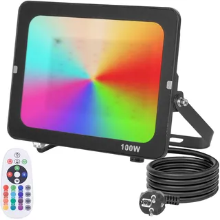 JBdusn RGB LED Strahler 100W Fluter Außen mit Fernbedienung, 16 Farben 4 Modi Farbwechse Flutlichtstrahler Flutlicht mit Europäischer Standardstecker, Außenstrahler Scheinwerfer