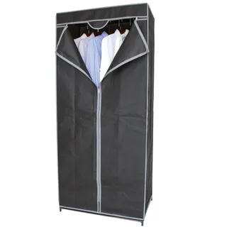 Spetebo Stoff Kleiderschrank dunkelgrau - 160 x 70 cm - Mobiler Faltschrank | mit Kleiderstange - Campingschrank Faltkleiderschrank Stoffschrank Garderoben Schrank