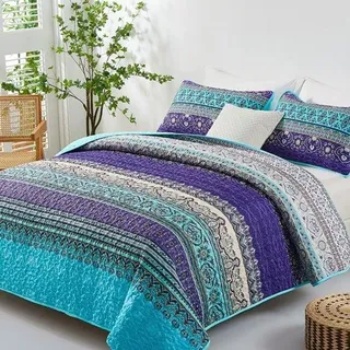 Famanu Tagesdecke 240 x 260 cm Boho-Stil - mit 2 Kissenbezügen 50 x 75 cm