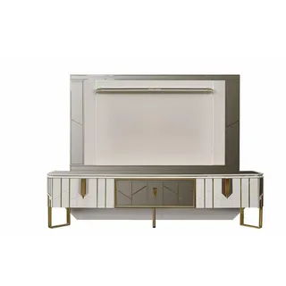JVmoebel Wohnwand Weißes TV-Lowboard aus Holz im skandinavischen Stil, (2-St., TV-Ständer/Panel), Made in Europa grau