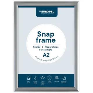 OPUS 2 Klapprahmen A2 mit 25 mm Aluminium-Profil - aufklappbarer Plakatrahmen mit Gehrungsecke - Schnapprahmen für u.a. Poster, Zertifikate, Fotos & Werbemittel - Silber, 355004