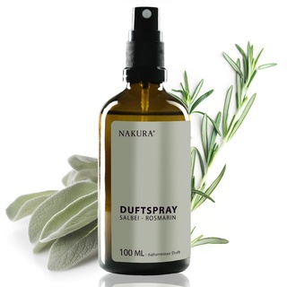 NAKURA® Raumspray, Duftspray und Lufterfrischer SALBEI - ROSMARIN Bio 100 ml - Natürliches Raumduft Spray aus reinen ätherische Öle - Lufterfrischer Wohnung ohne Chemie - Naturreiner Duft