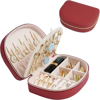 ProCase Reise Schmuckkästchen, Kleine Schmuckschatulle für Damen PU-Leder Aufbewahrungsbox Schmucketui Schmuckbox Schmuckaufbewahrung für Ringe Ohrringe Halsketten Geschenk- Rot