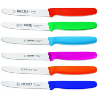GIESSER Tomatenmesser Brötchenmesser 8365 wsp 11-6, 6er Set bunt gemischt; 3mm Wellenschliff; extrem Scharf bunt