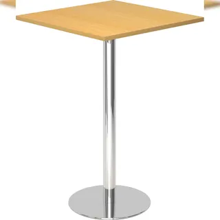 bümö Stehtisch Büro, Bistrotisch eckig 80 x 80 cm - Bartisch Buche, Stehtisch Holz-Platte, Säule aus Metall verchromt, Buffettisch, Säulentisch,