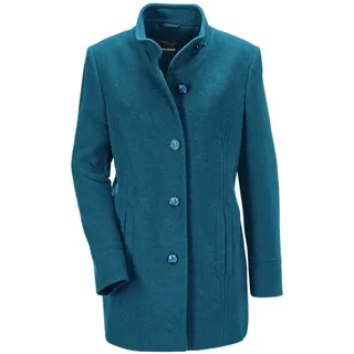 Wolljacke GOLDNER "Eleganter Wintermantel mit Stehkragen", Damen, Gr. 42, blau (petrol), Obermaterial: 60% Wolle WO. 25% Polyester PES. 10% Polyamid PA. 5% sonstige Fasern AF., weit Sonstiges, Jacken, Vielseitig zu kombinieren
