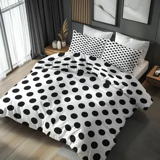 Generisch Bettwäsche Schwarz Weiß Spot 2tlg, Deckenbezug 140x200, 1 Kissenbezug 70x90, Punkte Wendebettwäsche & Deko, Weiche Mikrofaser Bettbezug Set mit Reißveschluss QWE1